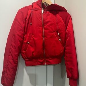 Red Hooded Bomber Jacket